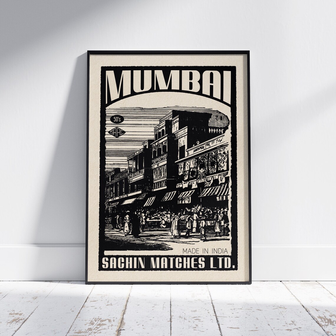 Mumbai Colonial Market Street Scene Vintage India Travel Poster