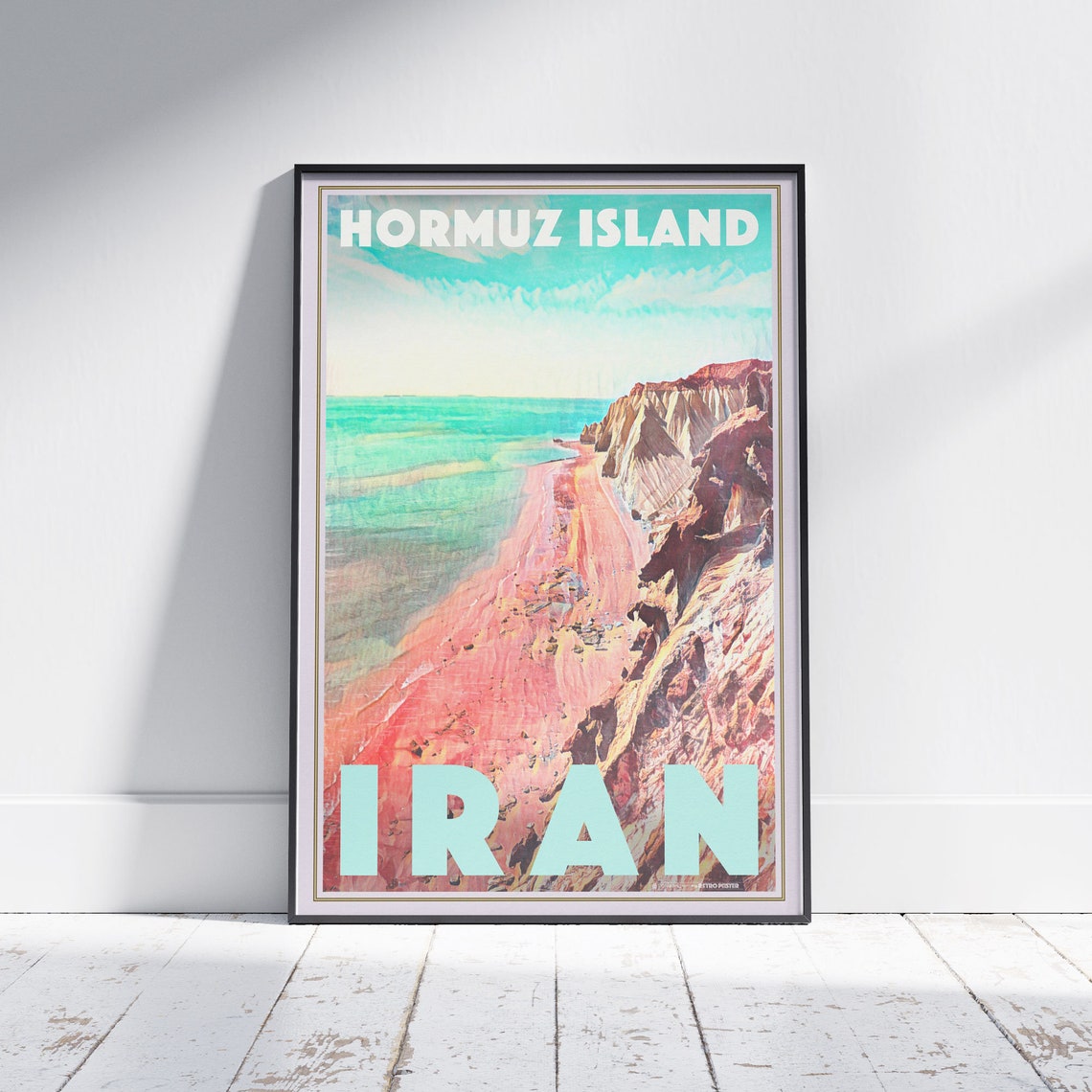 Hormuz Island Iran Vintage Travel Poster Crimson Beach Cliffs Art