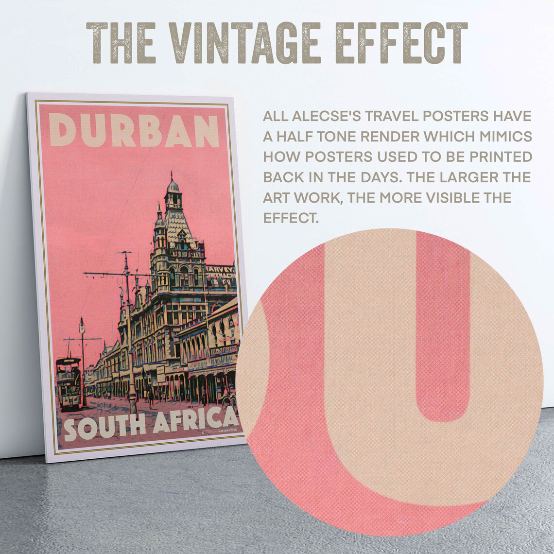 Durban South Africa Art Deco Pink Street Scene Travel Poster - Image 2