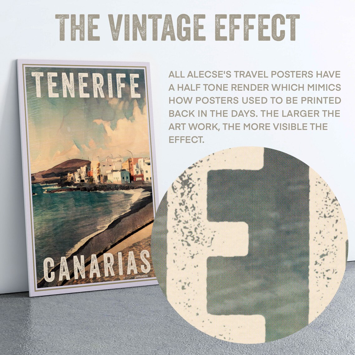 Tenerife Canary Islands Black Sand Beach Seaside Town Travel Poster - Image 2