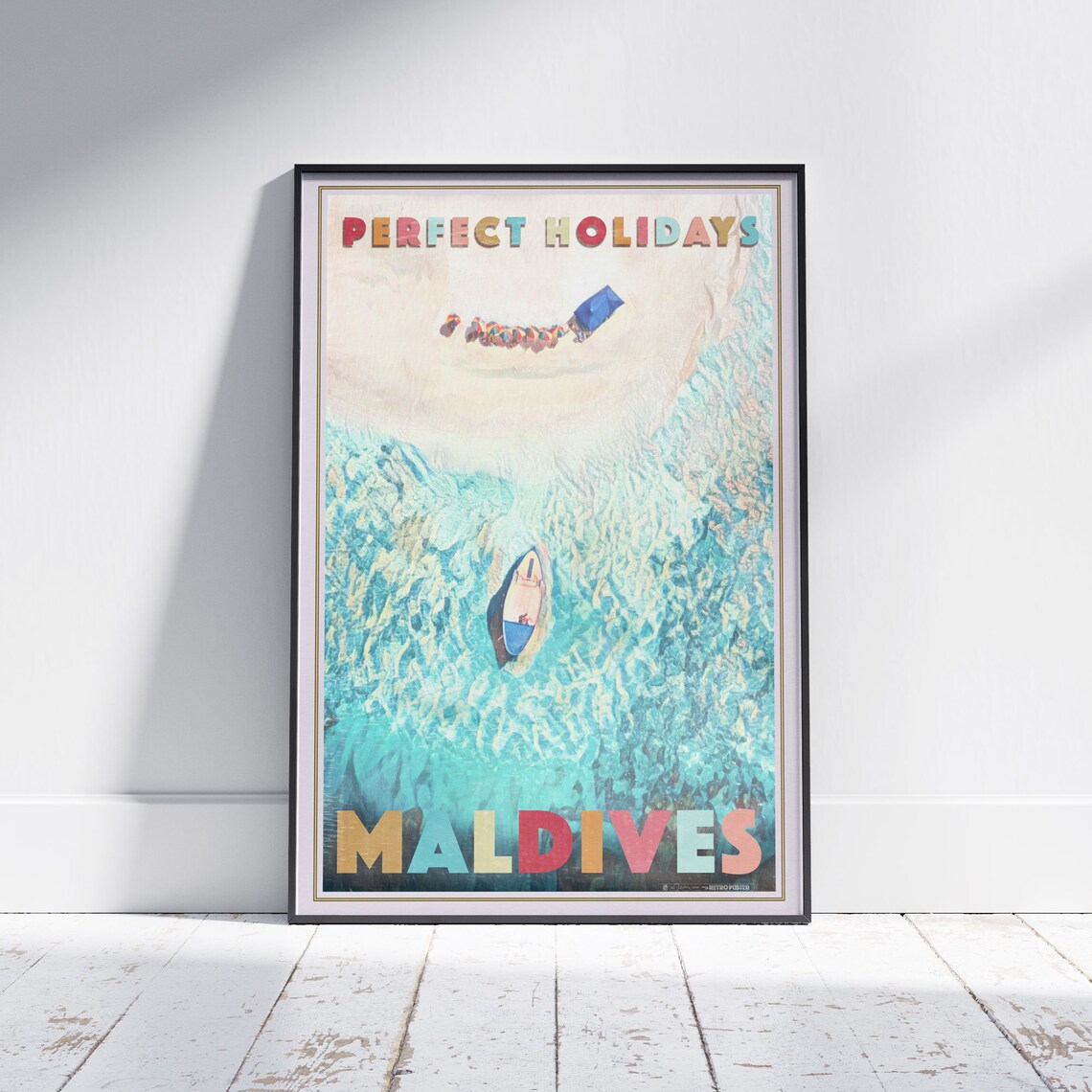 Maldives Vintage Travel Poster Perfect Holidays Aerial Beach Art
