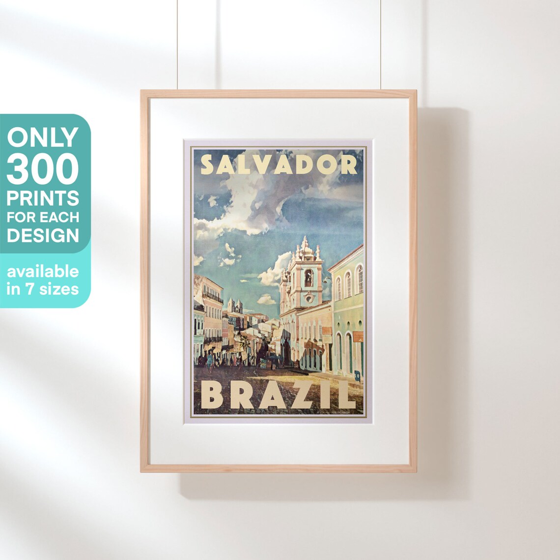 Salvador Brazil Retro Travel Poster Colonial Street Church Tower Art - Image 3