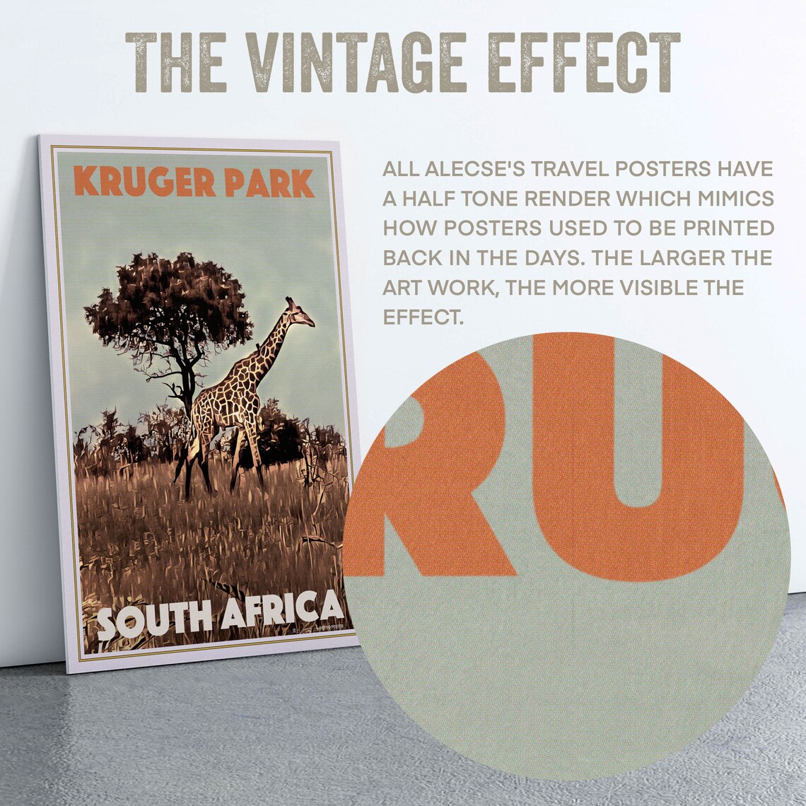 Kruger Park Giraffe Savanna Wildlife Travel Poster South Africa - Image 2