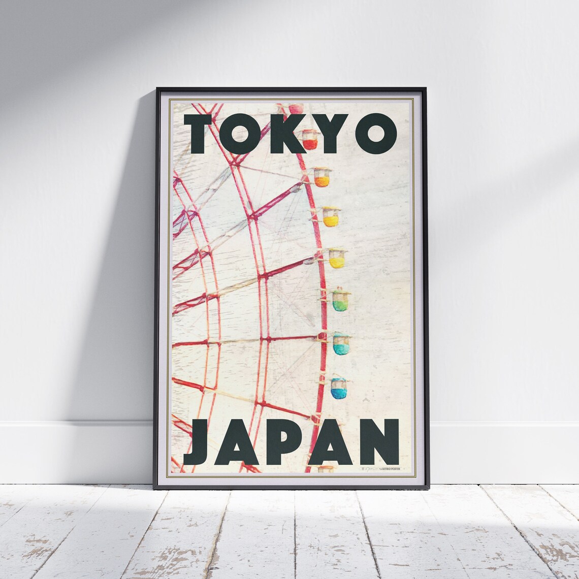 Tokyo Japan Ferris Wheel Colorful Cabins Retro Pop Art Travel Poster