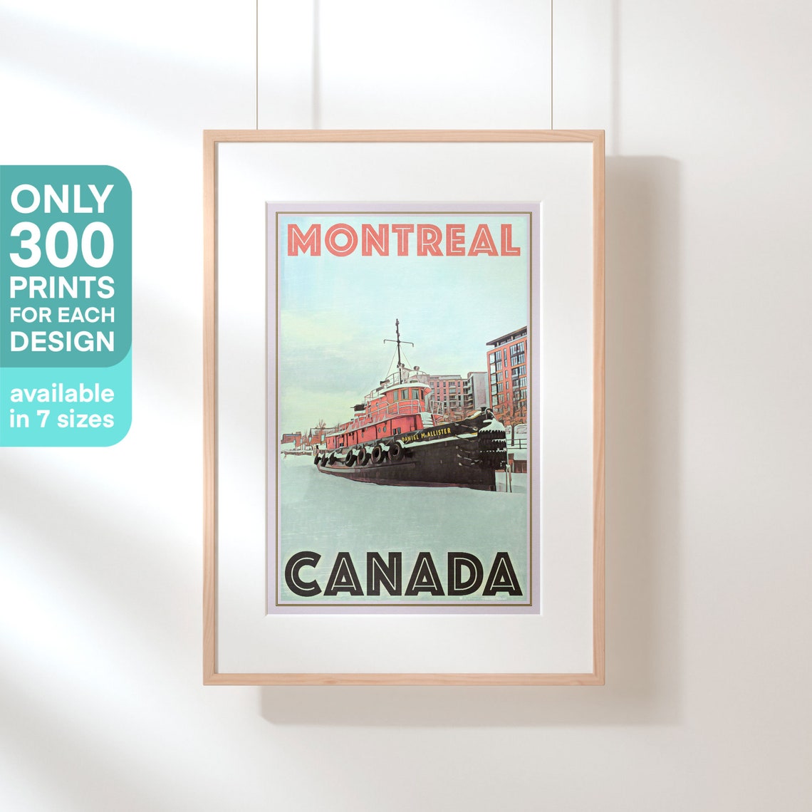 Montreal Canada Vintage Travel Poster With Red Tugboat Winter Harbor - Image 3