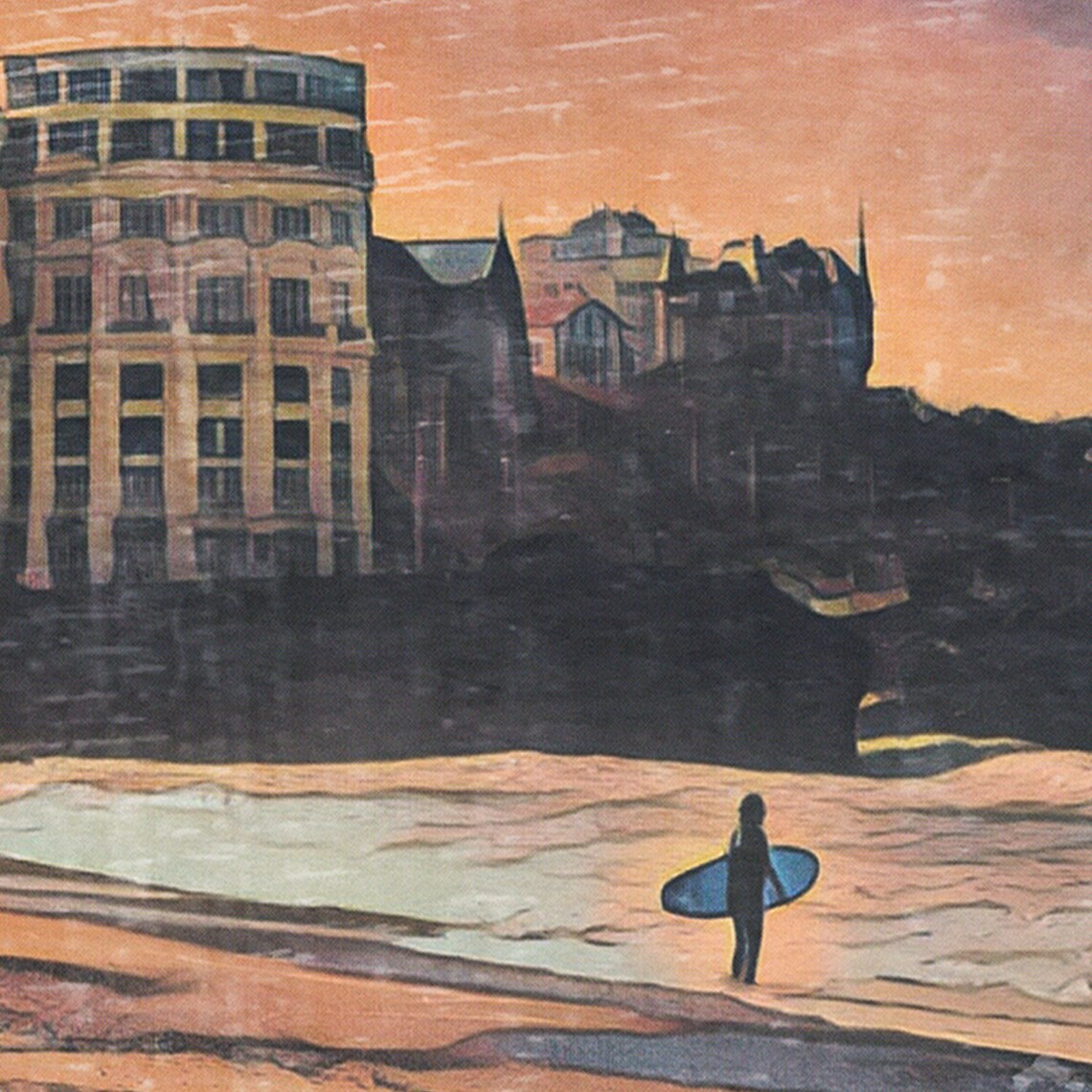 Biarritz Grande Plage Surfer Sunset France Vintage Travel Art Poster - Image 4