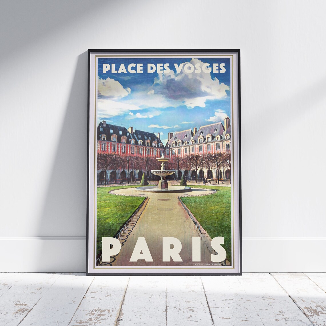 Place des Vosges Paris France Historic Square Fountain Travel Poster