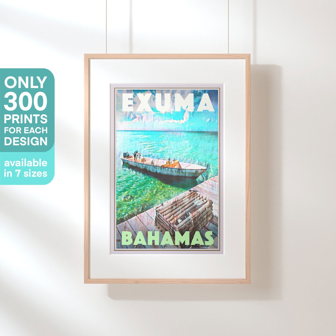 Exuma Bahamas Vintage Travel Poster Fishing Boat Dock Turquoise Art - Image 3