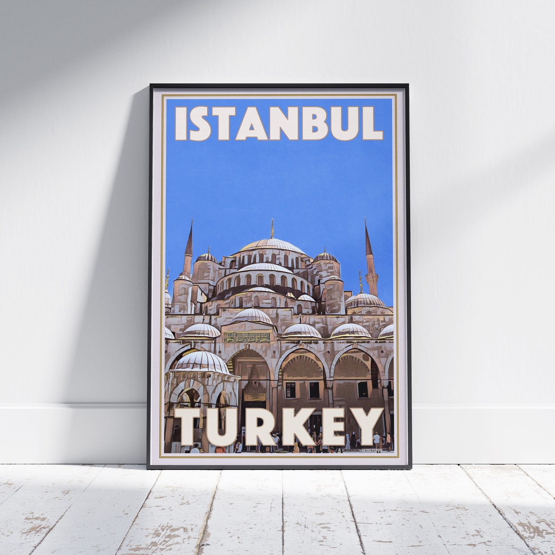 Istanbul Turkey Blue Mosque Domes Minarets Retro Travel Poster