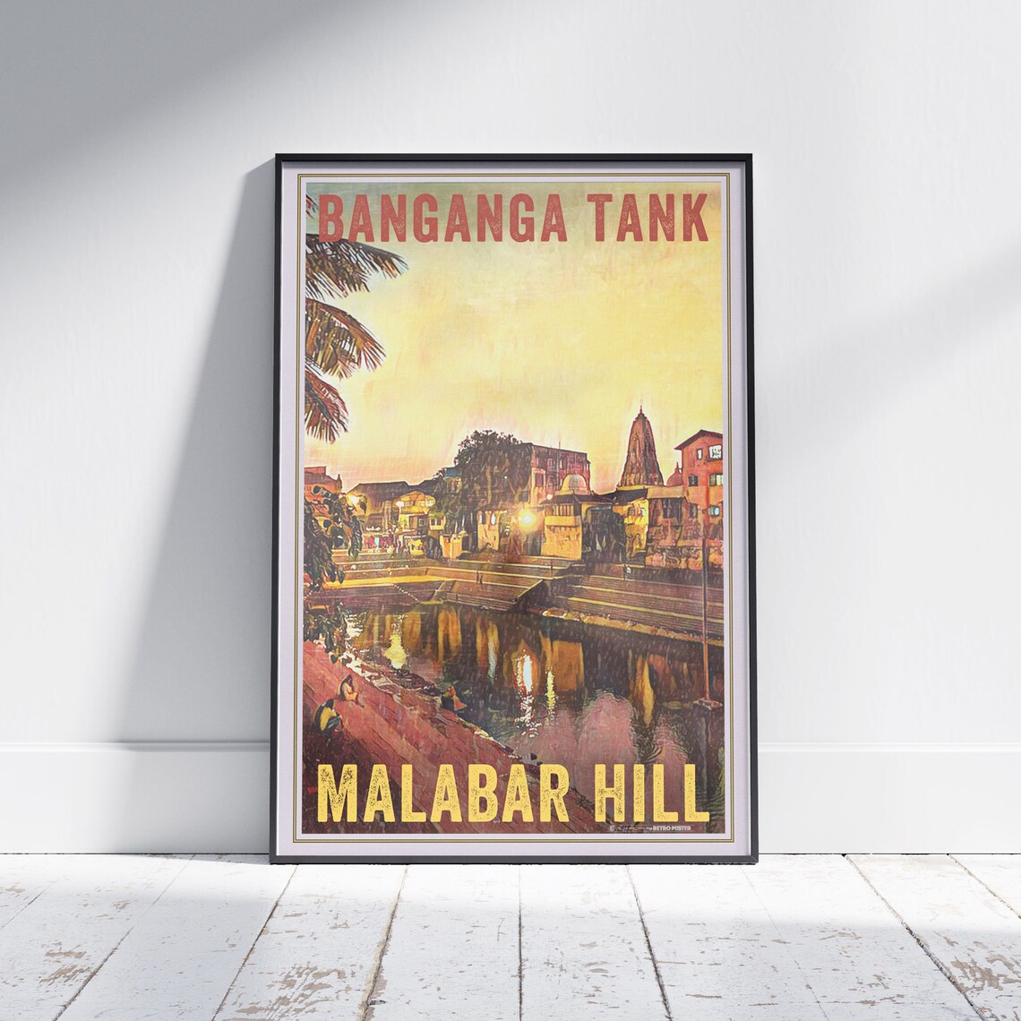 Banganga Tank Mumbai India Vintage Travel Poster Malabar Hill Sunset