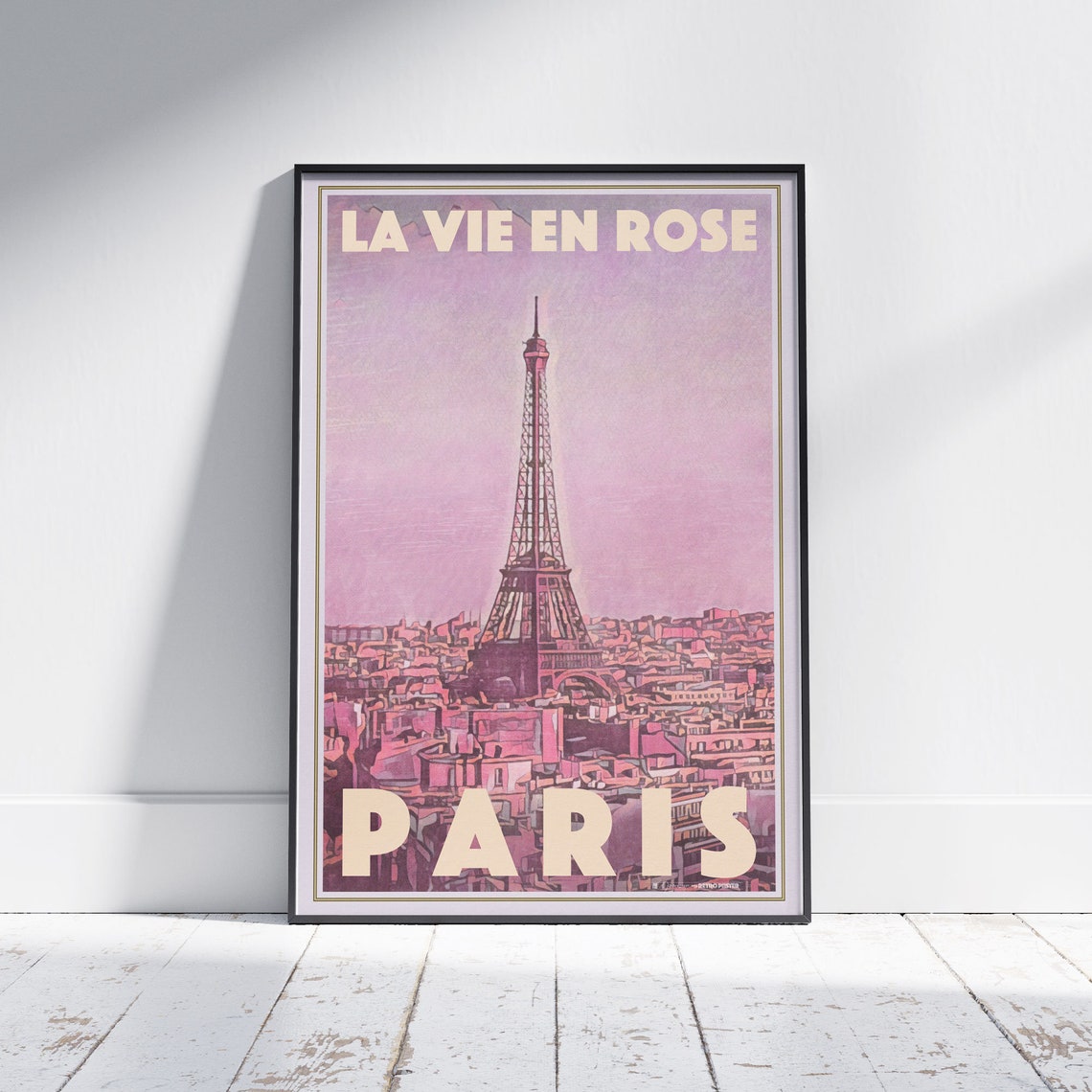 Paris La Vie en Rose Vintage Poster Eiffel Tower Pink Travel Art