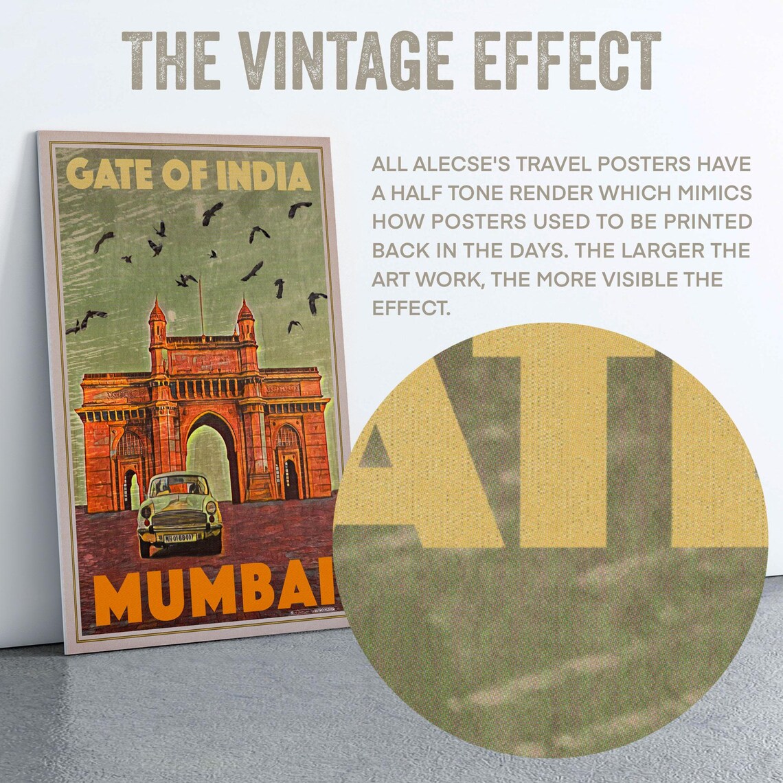 Mumbai Gateway Of India Classic Car Birds Sky Vintage Travel Poster - Image 2