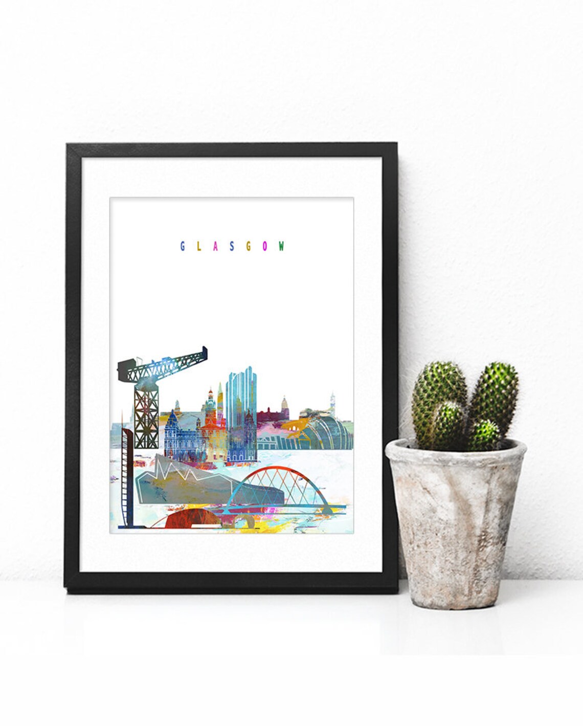 Glasgow Scotland Colorful Watercolor Skyline Art Modern Home Decor Poster - Image 2