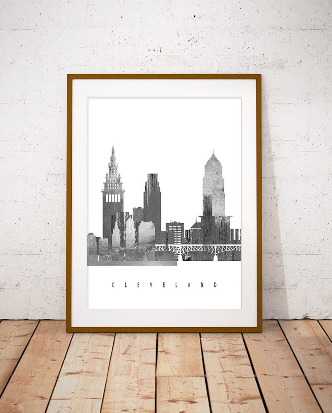 Cleveland Ohio Black and White Minimalist City Skyline Poster