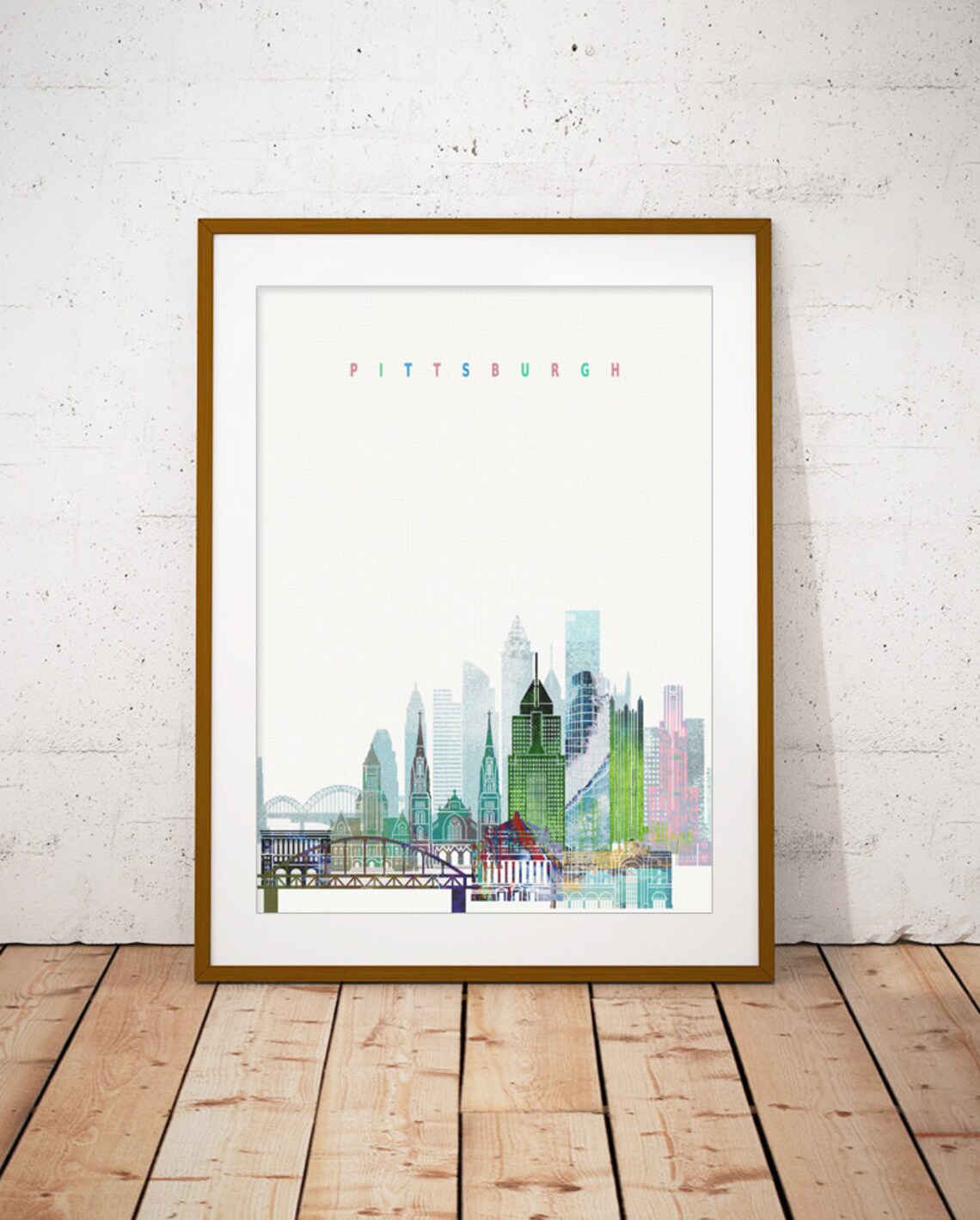 Pittsburgh Pennsylvania Watercolor Skyline Bridges Cityscape Poster