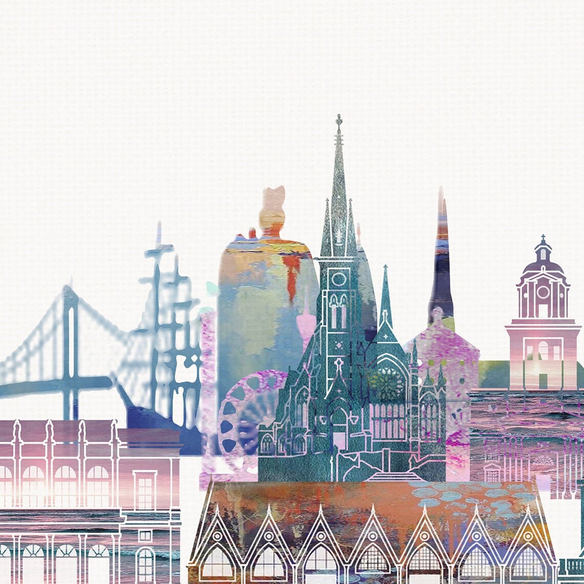 Gothenburg Watercolor City Skyline Sweden Print Home Decor Gift - Image 2