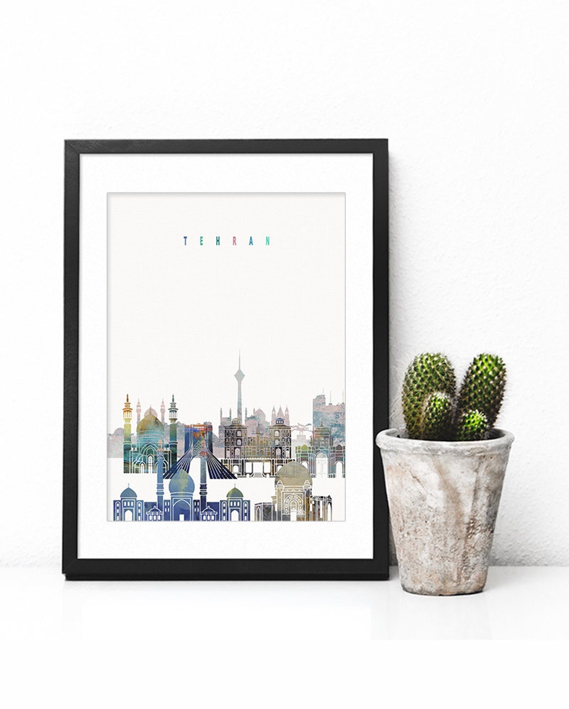 Tehran Iran Watercolor City Skyline with Mosque Domes Poster - Image 2