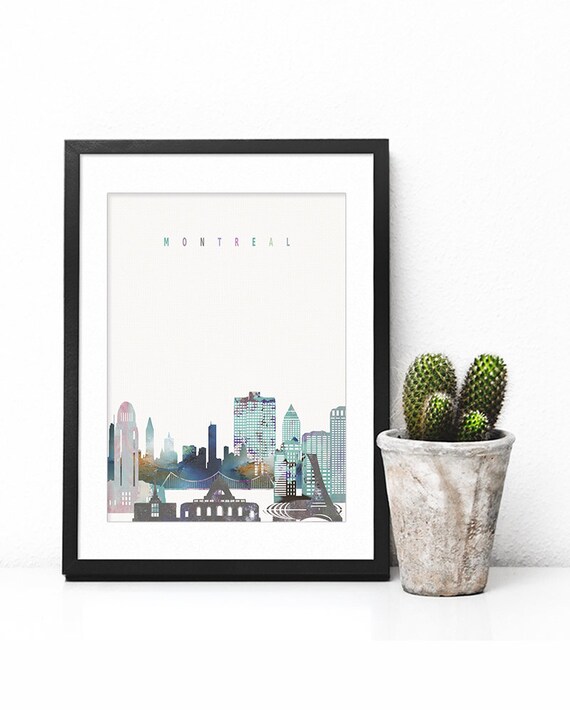 Charming Montreal Watercolor Skyline Bridge Home Decor Poster
