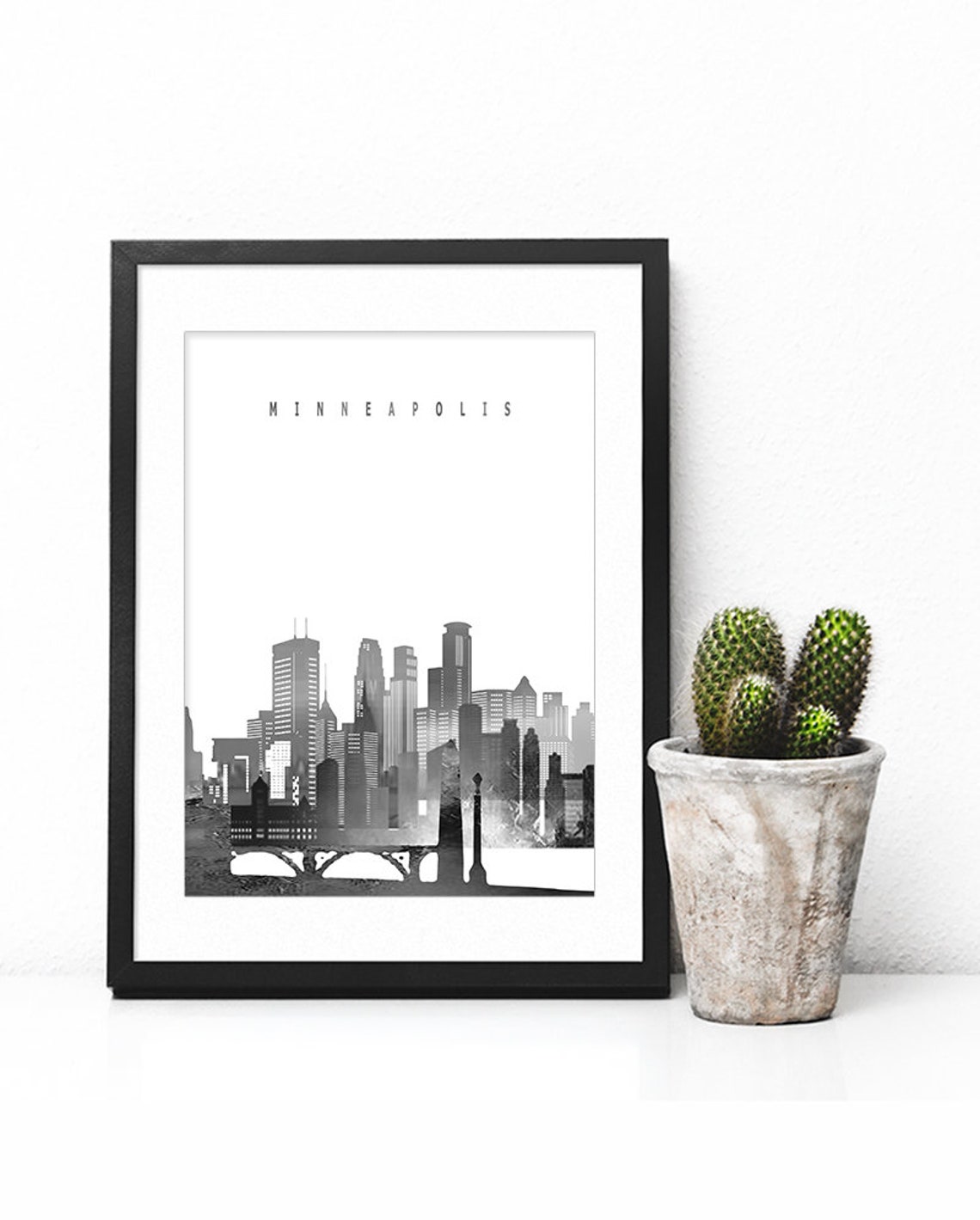 Minneapolis Minnesota Black and White Minimalist Skyline Wall Art - Image 2