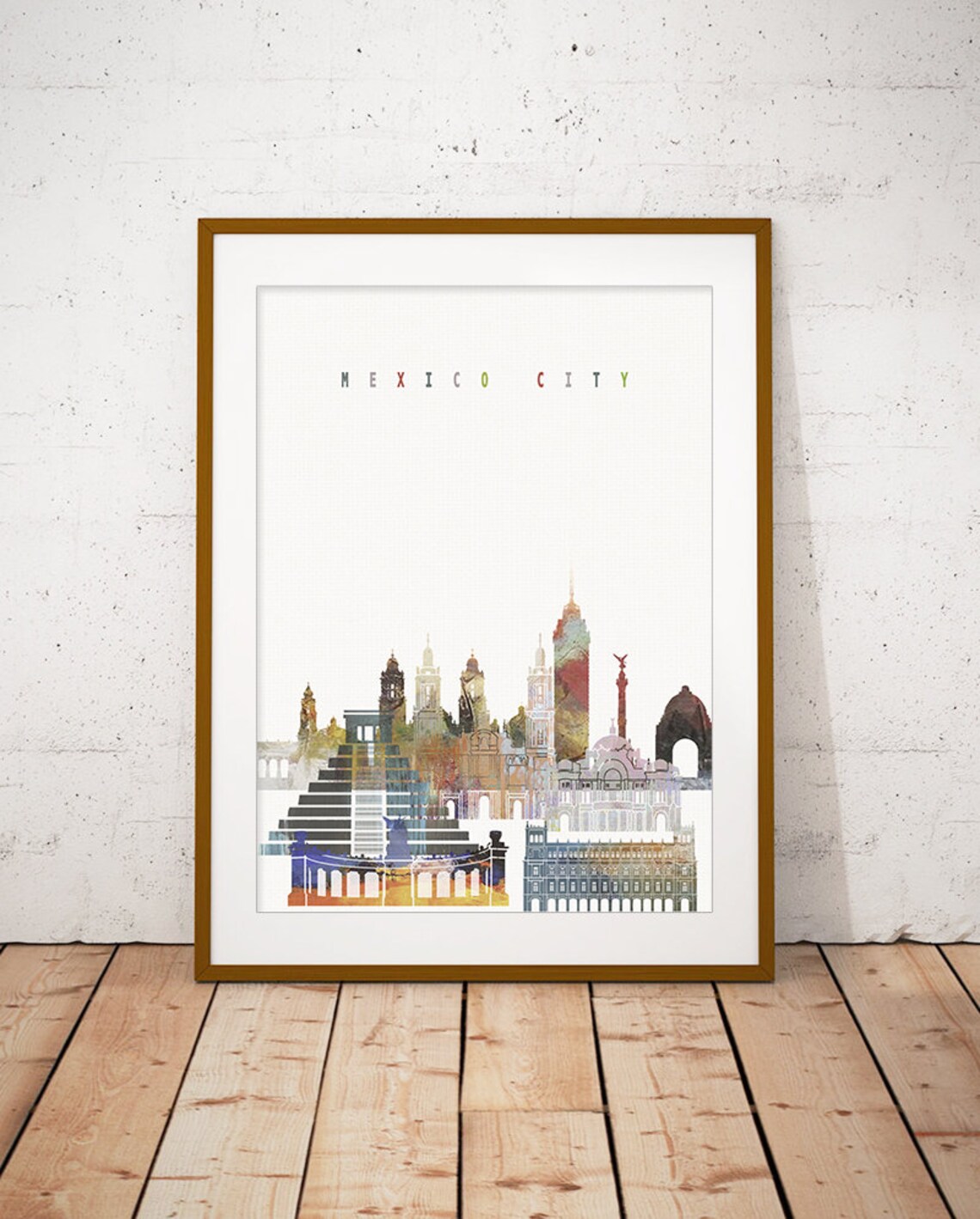 Mexico City Watercolor Skyline Modern Home Wall Decor Poster