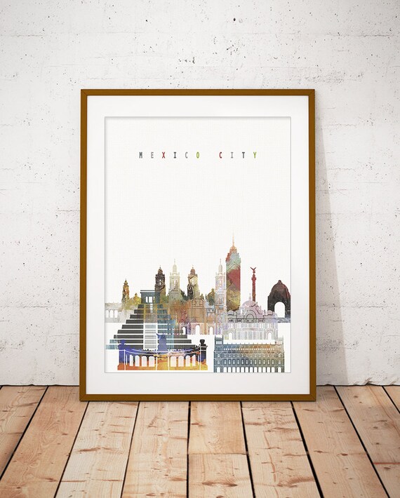 Mexico City Watercolor Skyline Modern Home Wall Decor Poster
