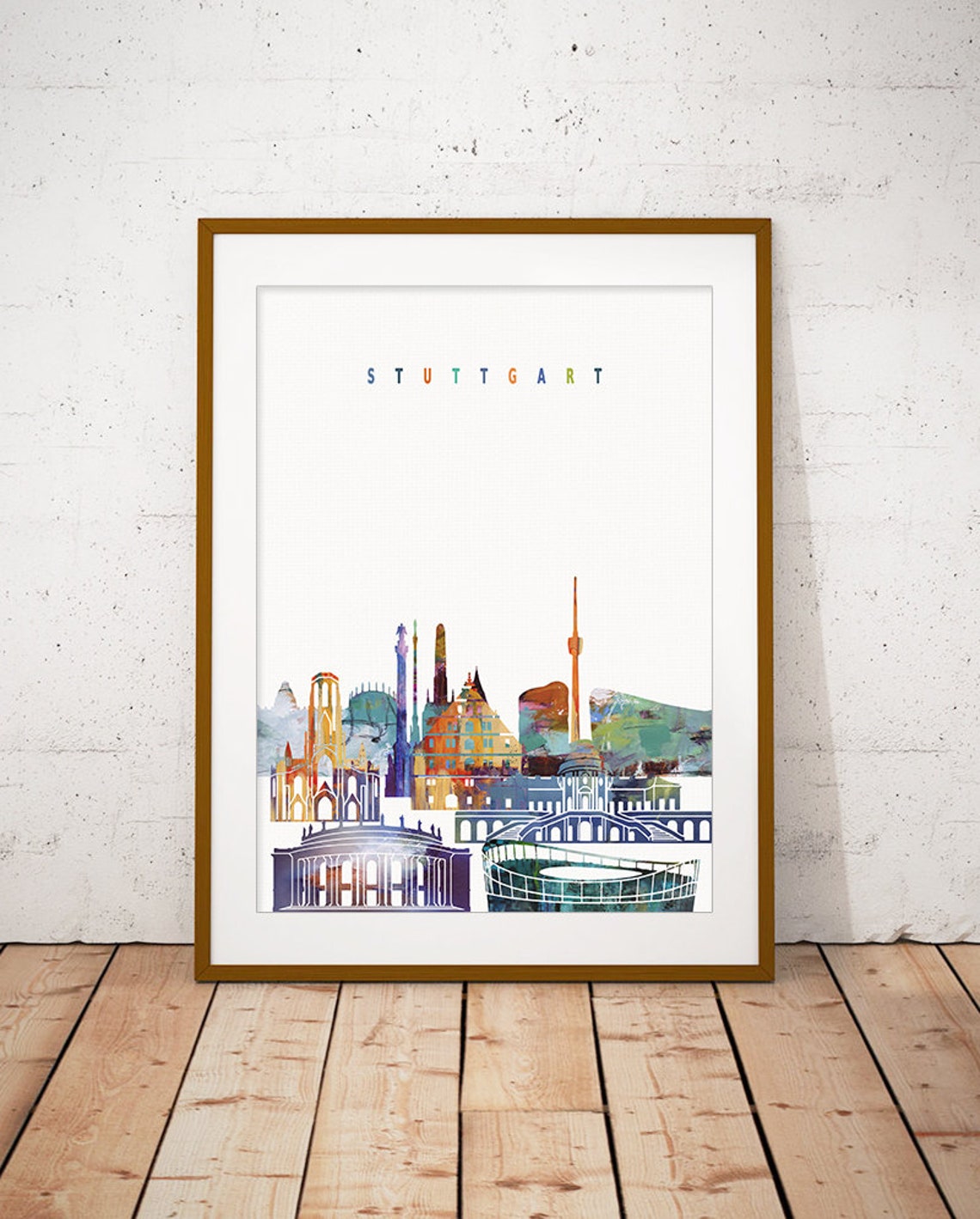 Stuttgart Skyline Vibrant Watercolor City Panorama Art Poster