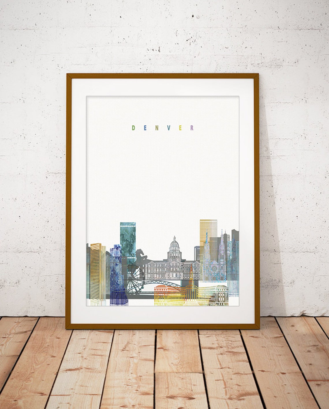 Denver Colorado Watercolor Skyline Capitol Dome Cityscape Poster