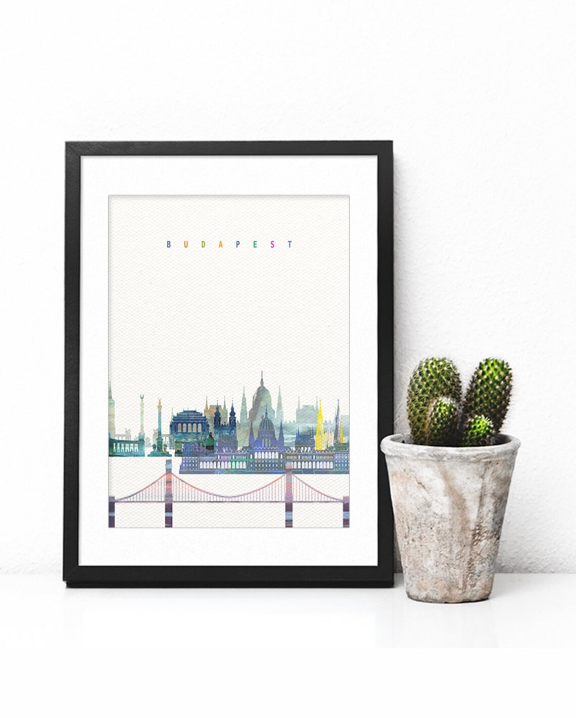Budapest Skyline Watercolor Parliament And Chain Bridge Art Poster - Image 2