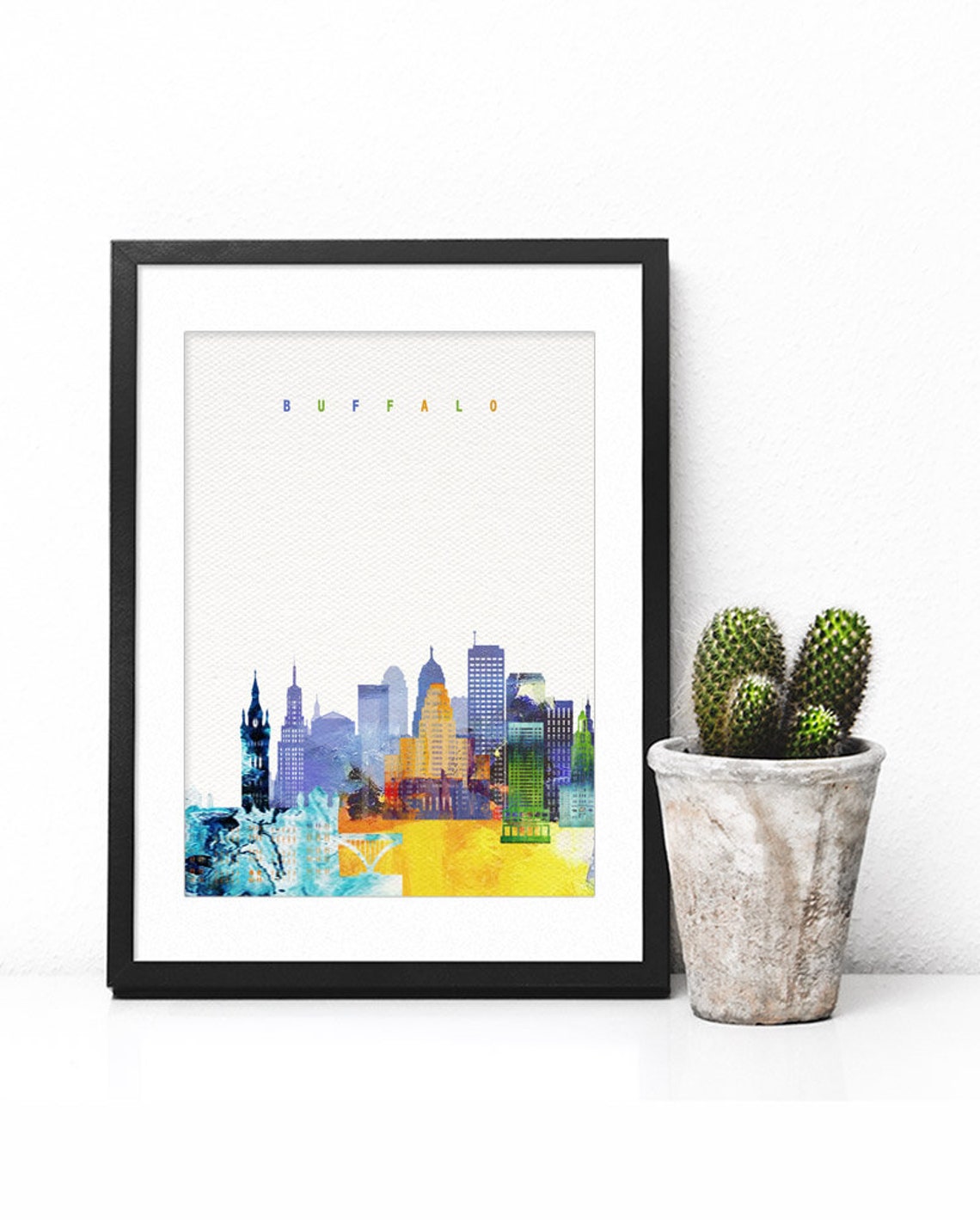 Buffalo New York Watercolor Skyline Downtown Cityscape Poster - Image 2