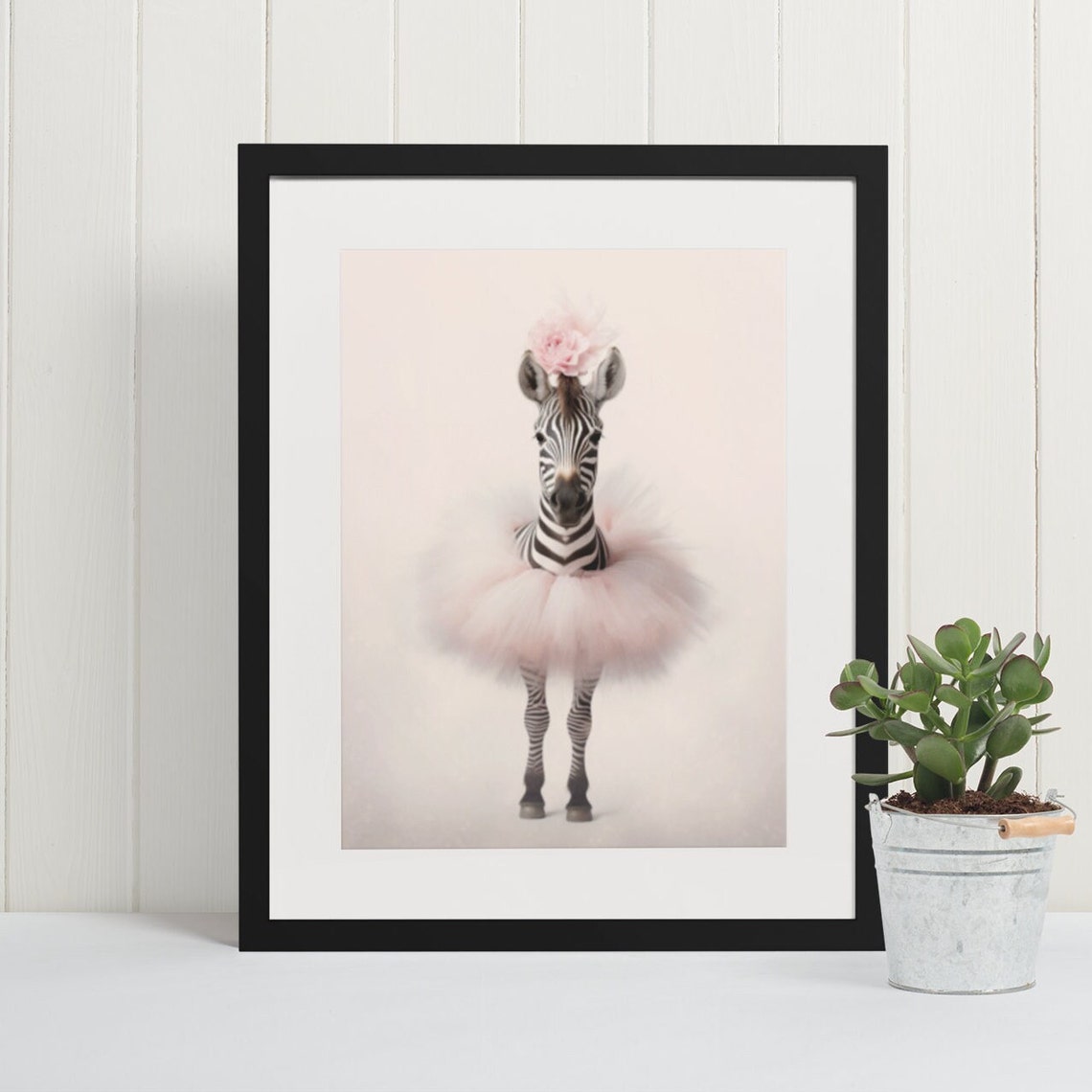 Sweet Baby Zebra in Pink Tutu with Flower Crown Nursery Poster