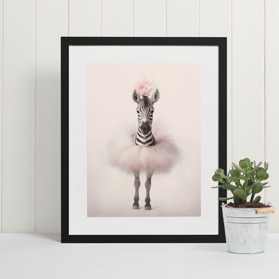 Sweet Baby Zebra in Pink Tutu with Flower Crown Nursery Poster