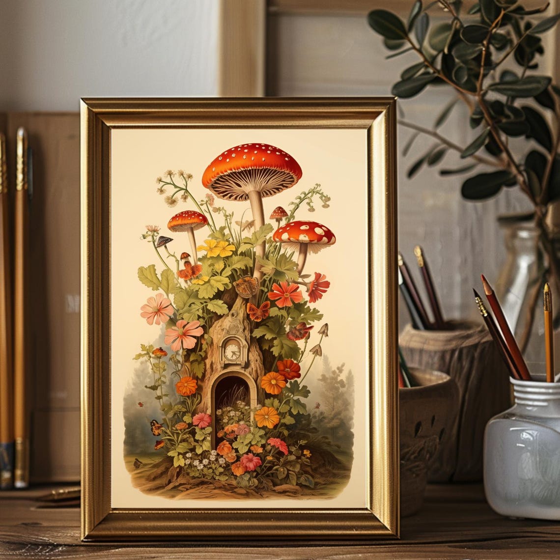 Retro Mushroom Botanical Art Print, Vintage Cottage Decor - Image 2