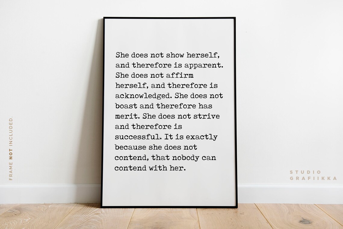 Lao Tzu She Does Not Contend Nobody Can Contend Wisdom Quote Poster - Image 2