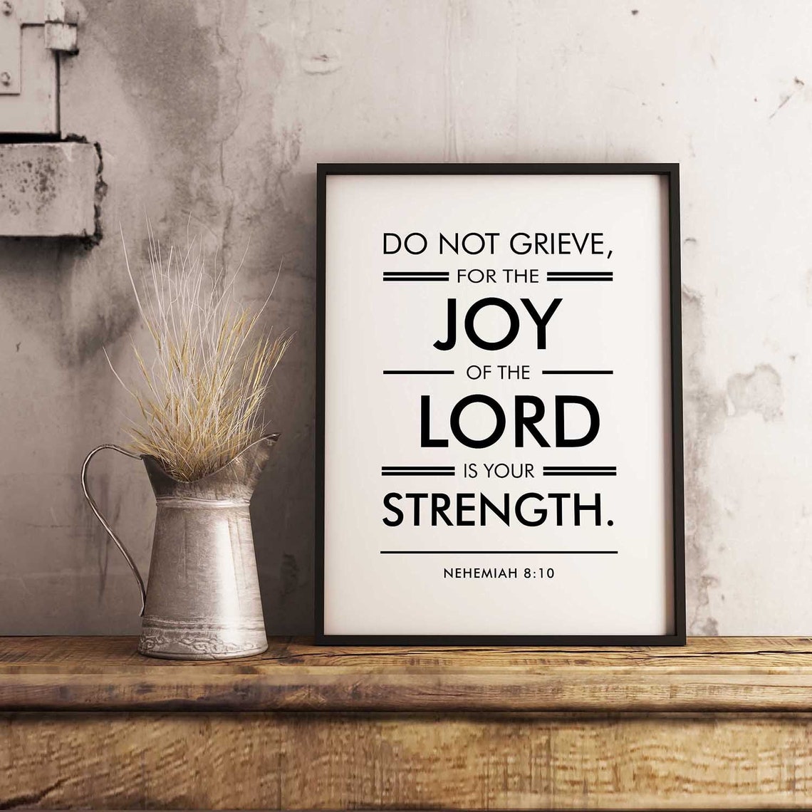 Nehemiah 810 Bible Verse Print Inspirational Poster Black And White Minimal Print Unframed Spiritual Scripture Christian Art - Image 2