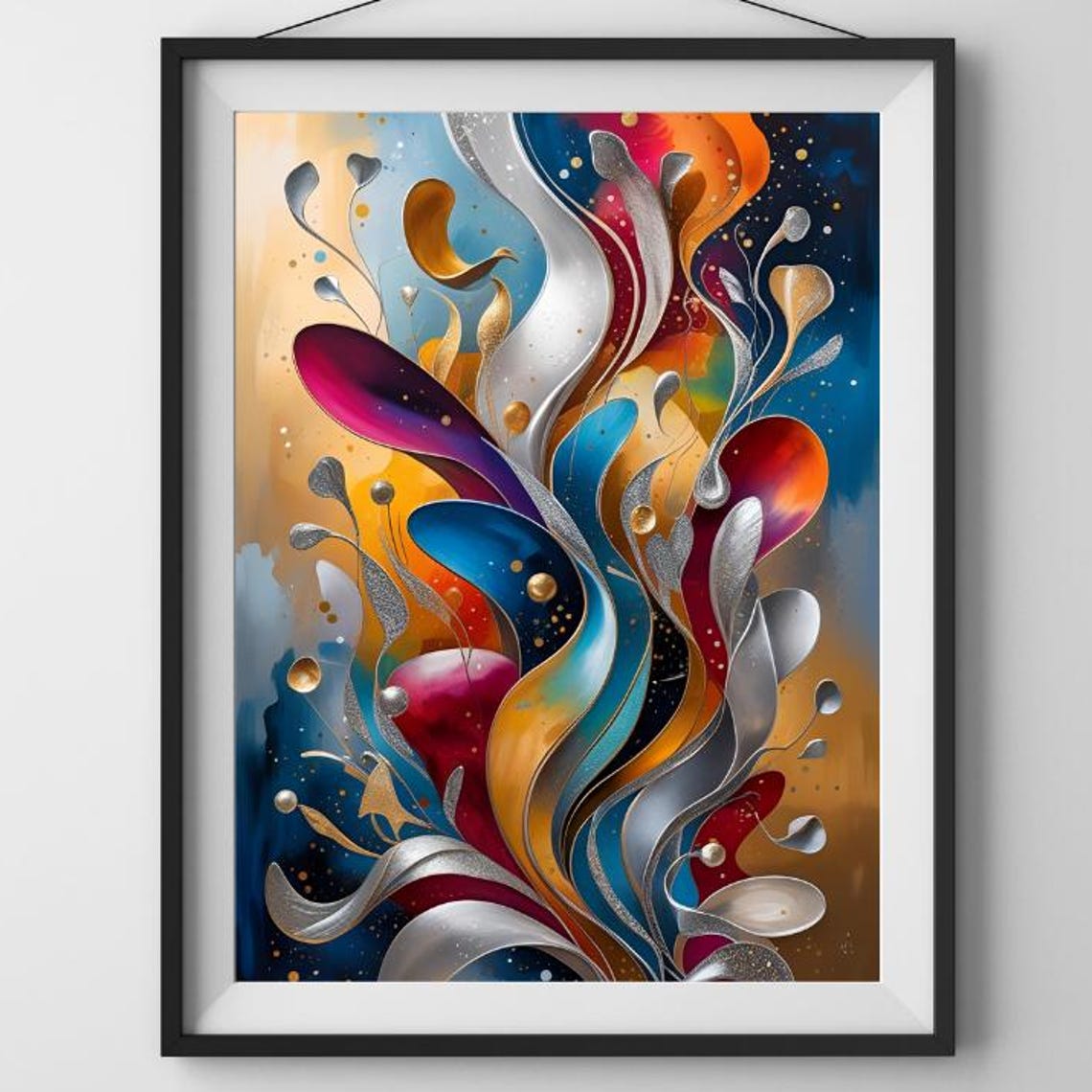 Metallic Ribbon Flow Multicolor Jewel Tone Abstract Art Poster