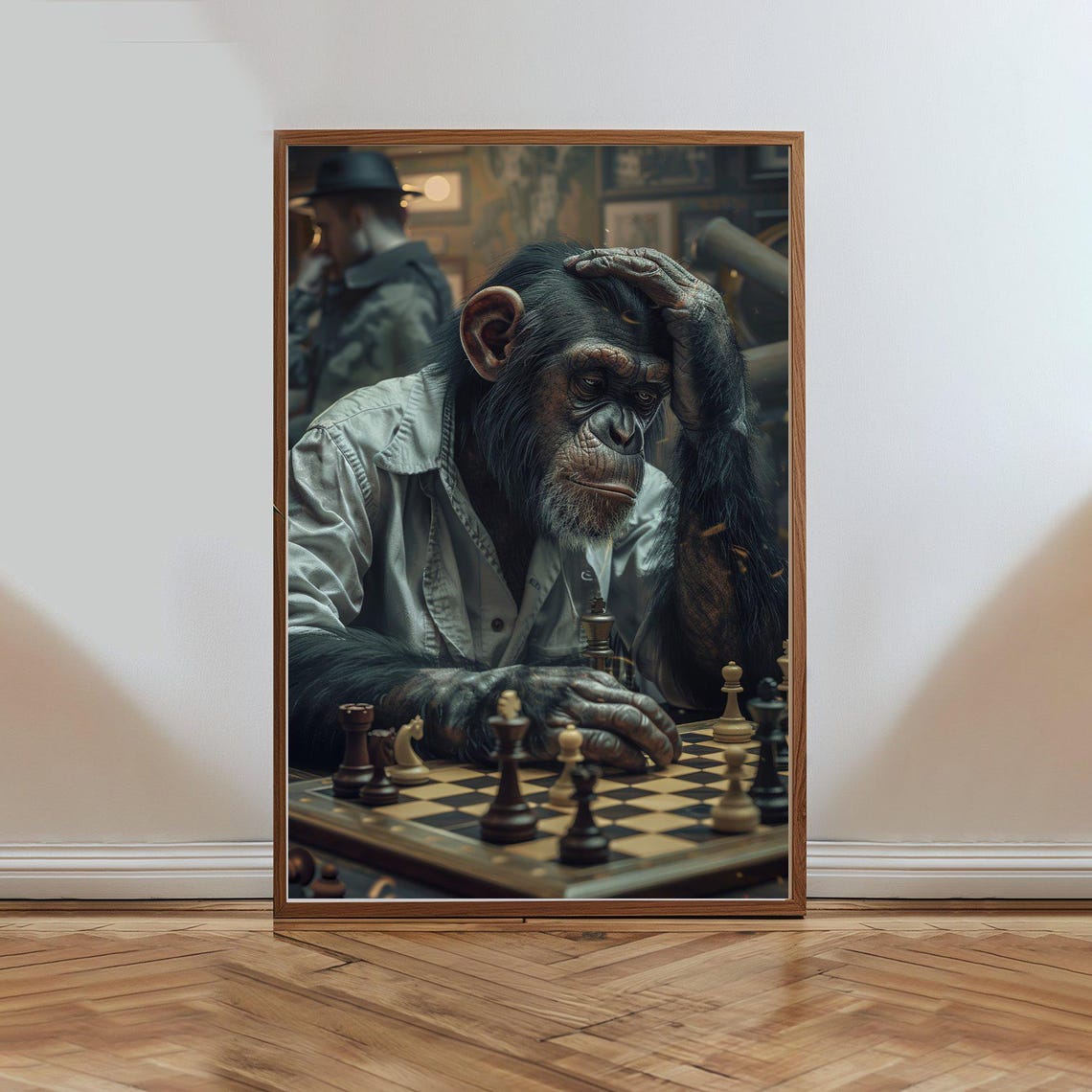 Stressed Chimpanzee Chess Player Funny Frustrated Ape Art Poster