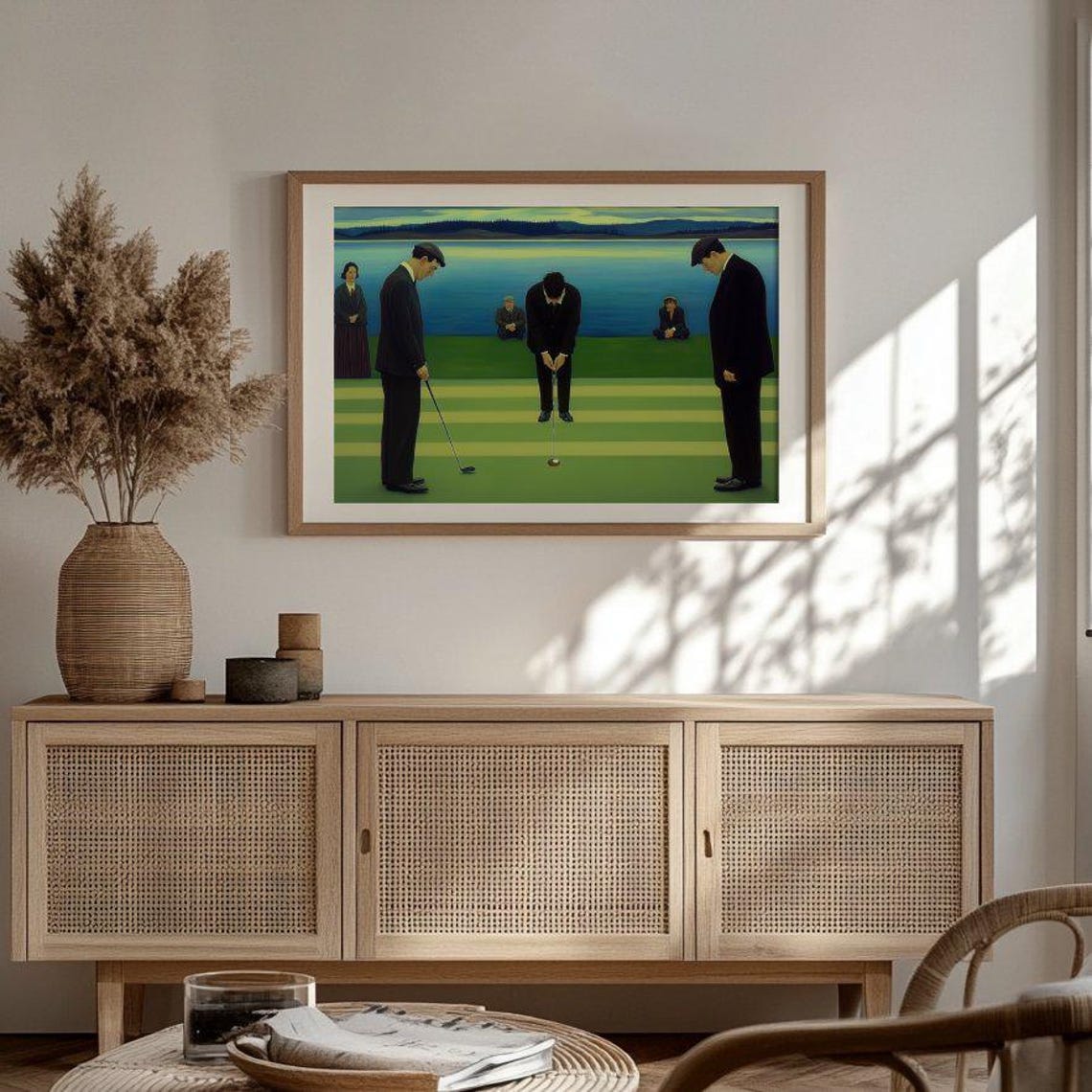 Vintage Golfers Putting by the Sea at Dusk Retro Golf Poster - Image 2