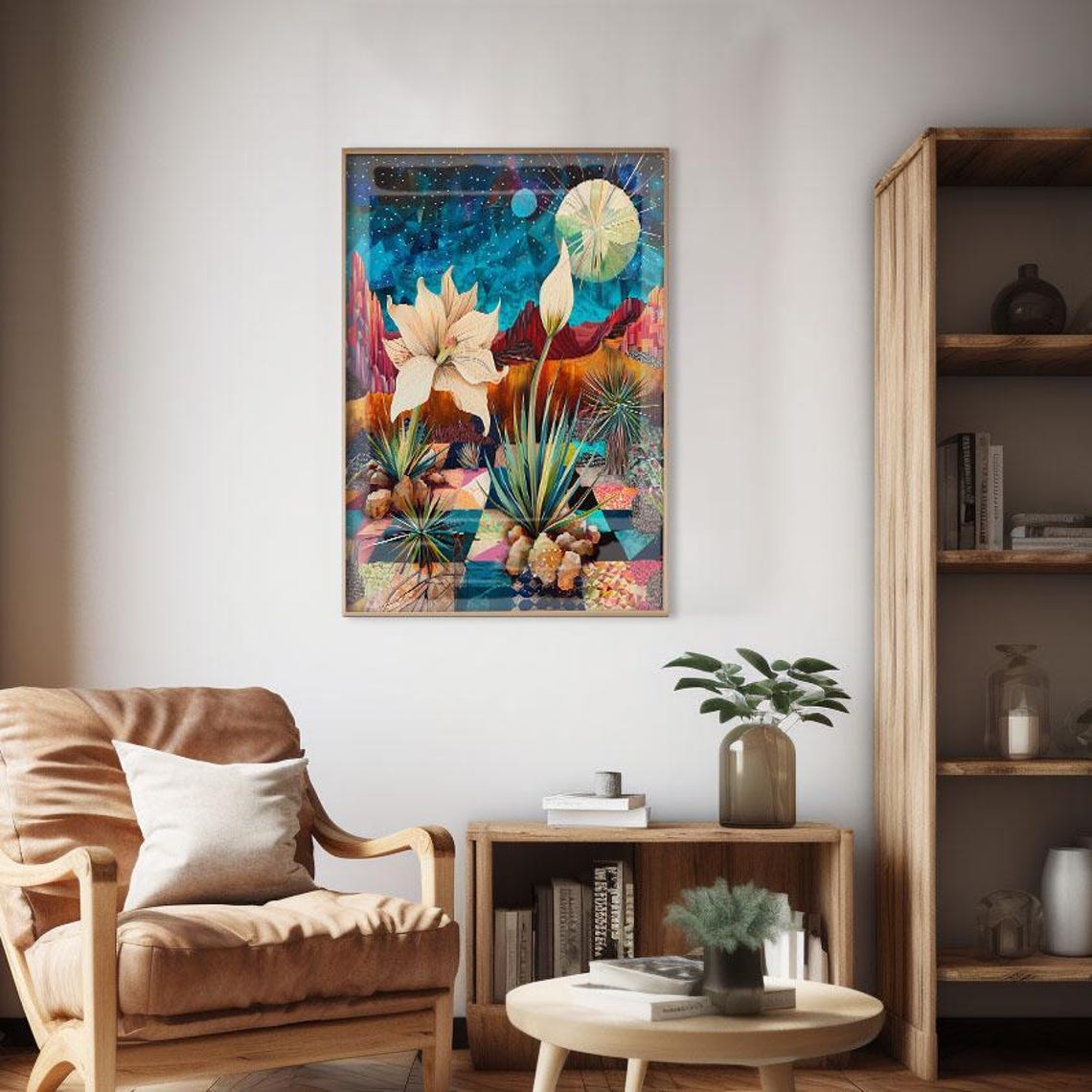 Mystical Celestial Garden Night Blooming Lily Starry Desert Poster - Image 2