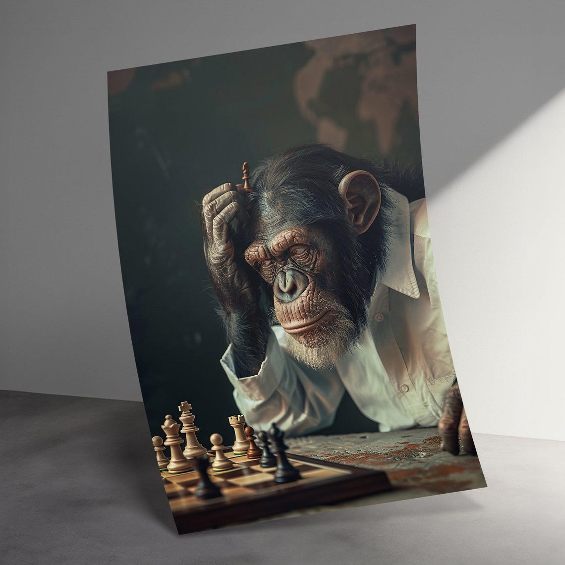Chimpanzee Playing Chess Funny Thinking Ape Portrait Animal Poster - Image 3