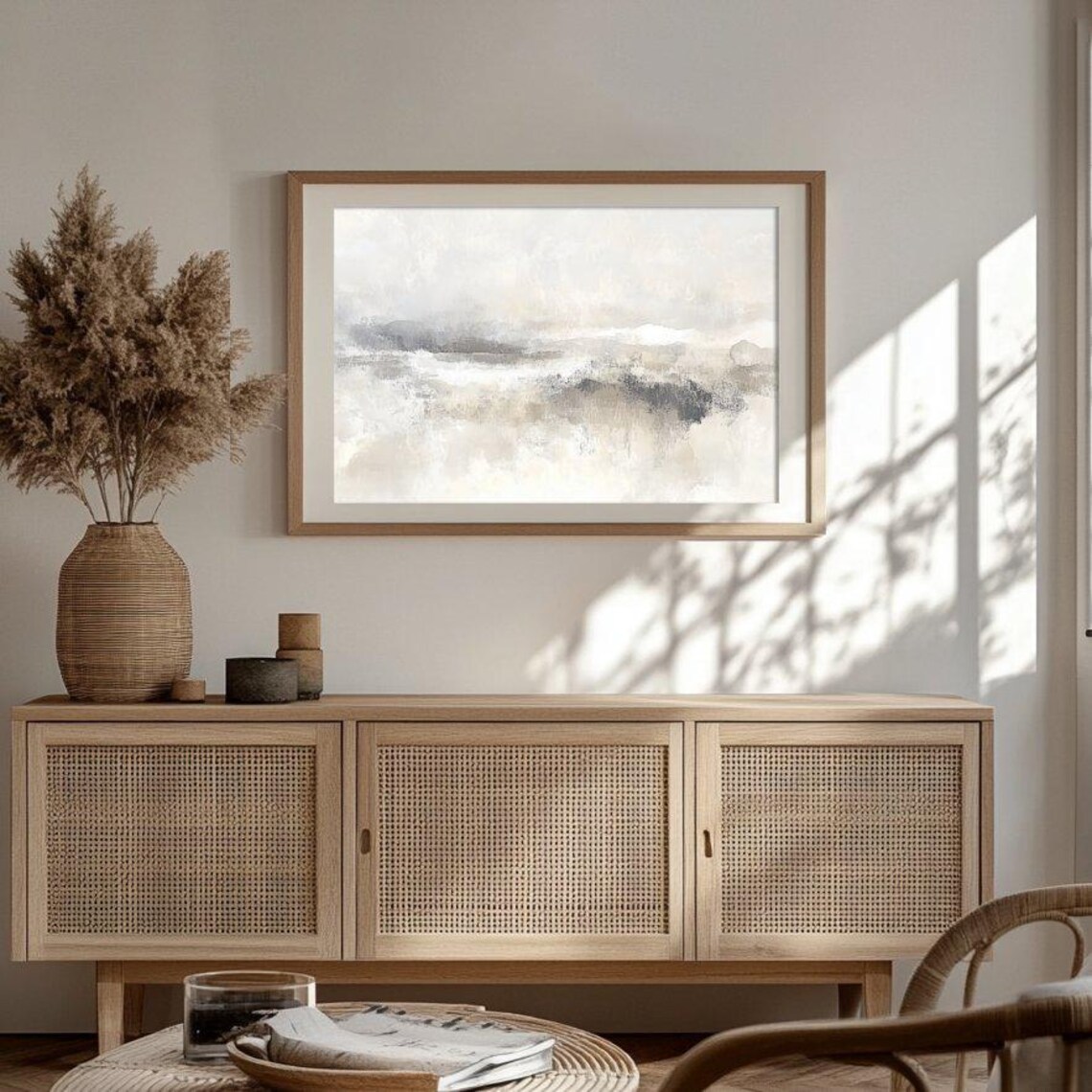 Neutral Abstract Watercolor Horizon Misty Calm Modern Art Poster - Image 3