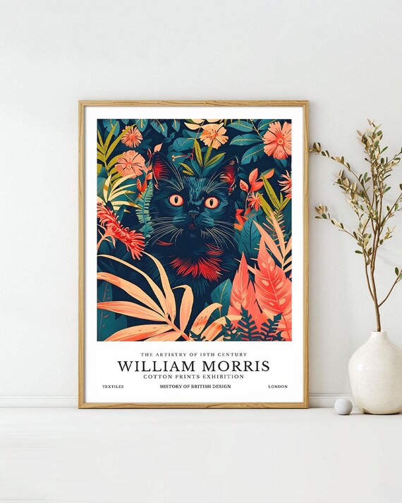 William Morris Black Cat Jungle Foliage Cotton Prints Exhibition Poster