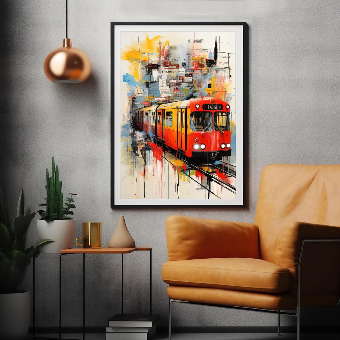 Colorful Red Metro Train Collage Graffiti Urban Street Art Poster - Image 2