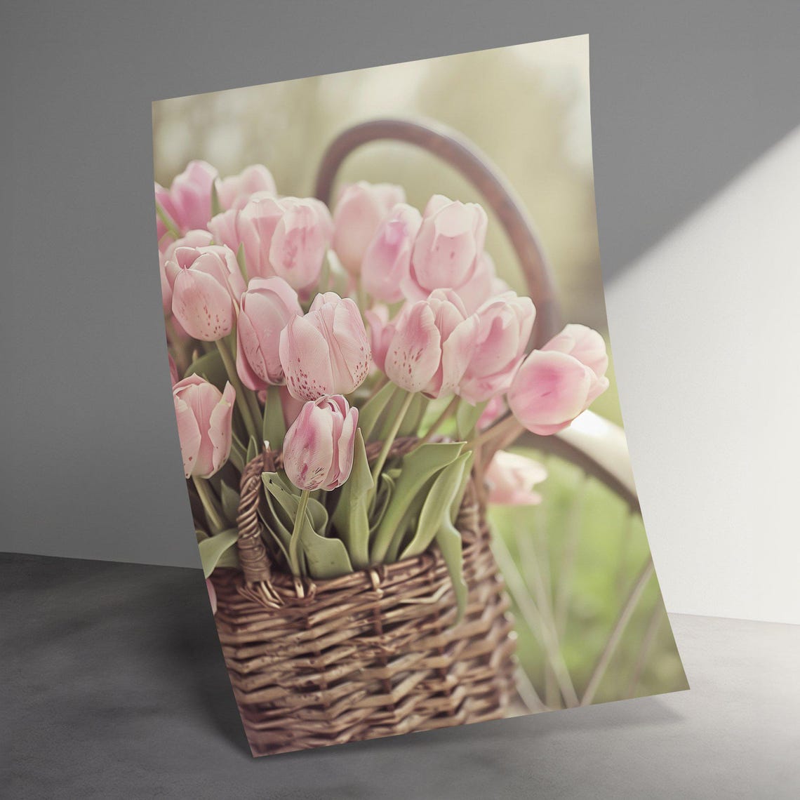 Pink Tulips Wicker Basket Bicycle Spring Flower Photography Poster - Image 3