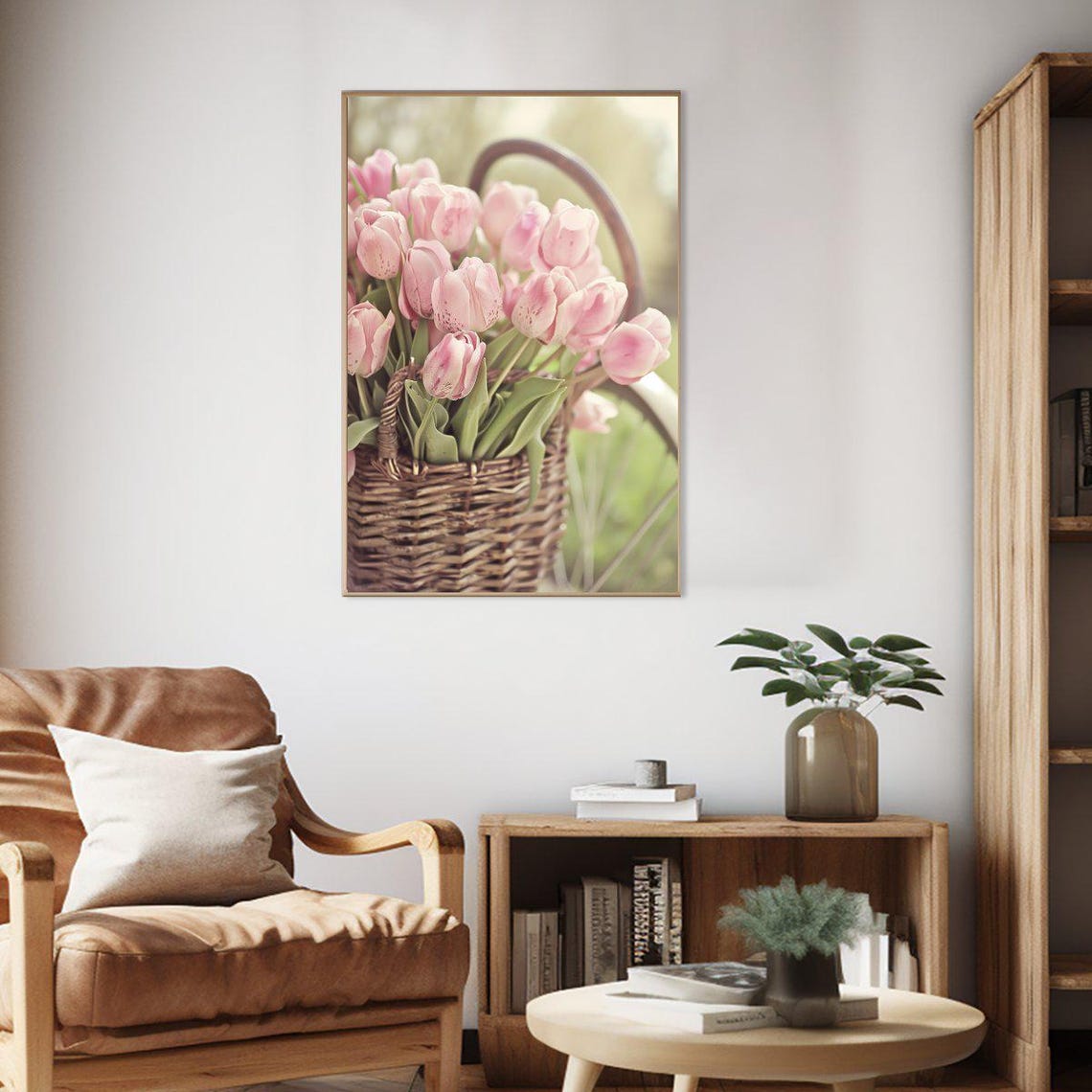 Pink Tulips Wicker Basket Bicycle Spring Flower Photography Poster - Image 2