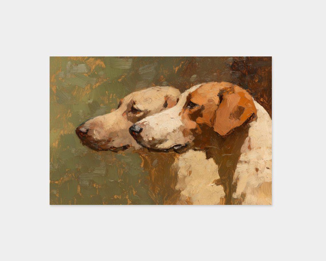 Two Vintage Hound Dogs Profile Classic Oil Painting Style Poster - Image 2