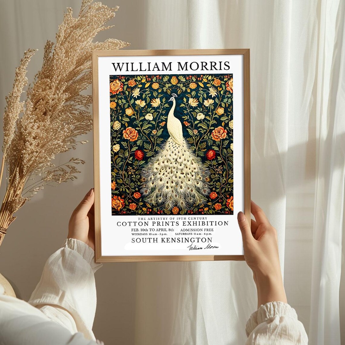 William Morris White Peacock Floral Botanical Exhibition Poster - Image 3