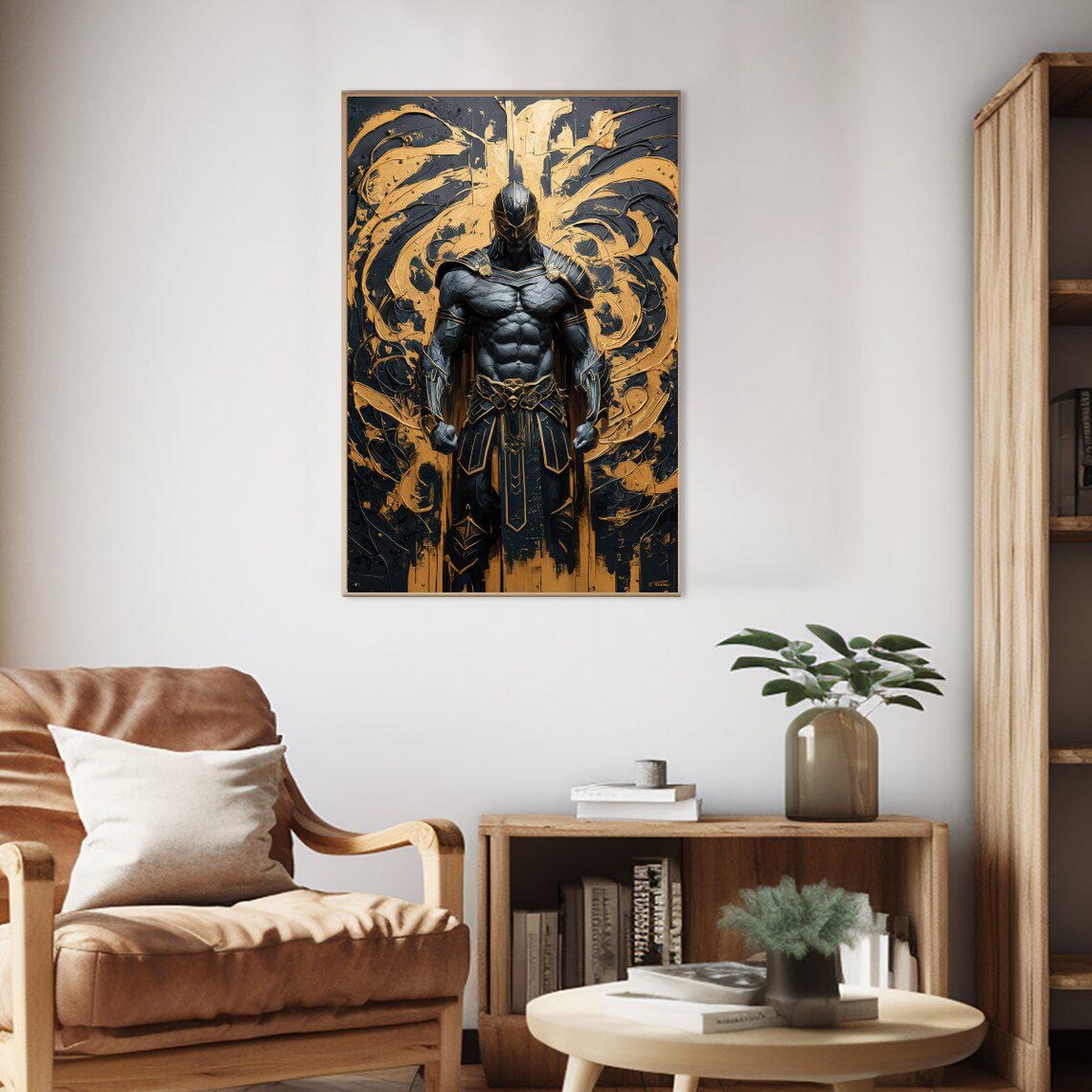 Dark Armored Warrior Black Gold Fantasy Knight Epic Battle Poster - Image 2