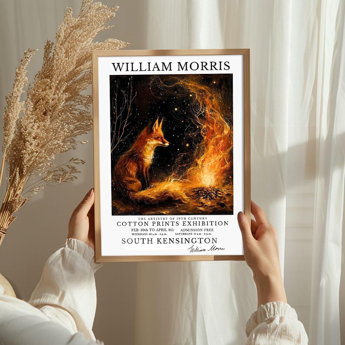 William Morris Fox Beside Campfire Night Cotton Prints Exhibition Poster - Image 3
