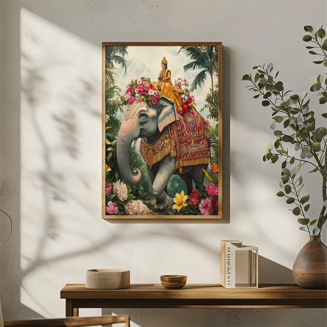 Royal Elephant With Rider In Flower Jungle Exotic Art Poster - Image 3