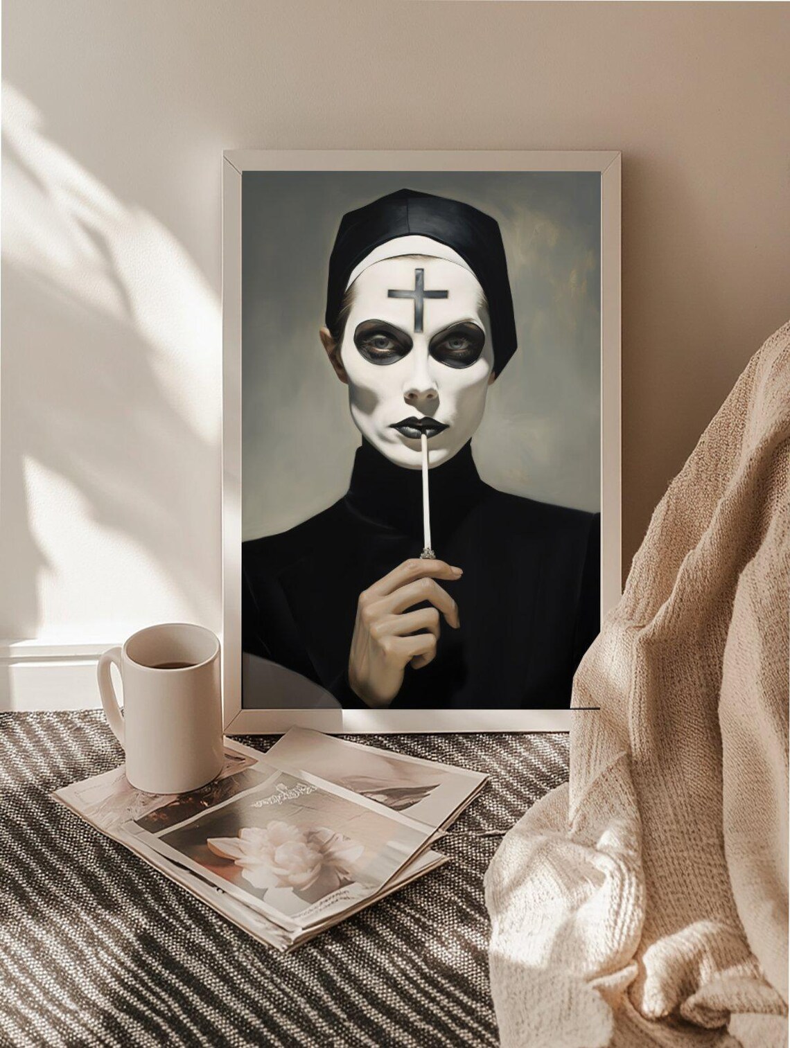Dark Gothic Nun Portrait Painted White Face Mystical Style Poster - Image 2